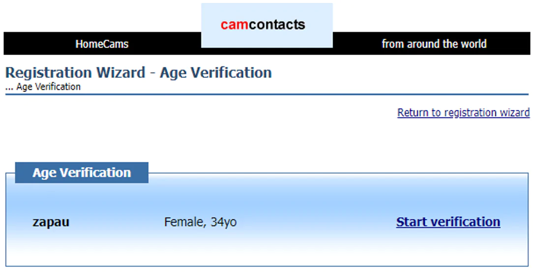 верификация Camcontacts