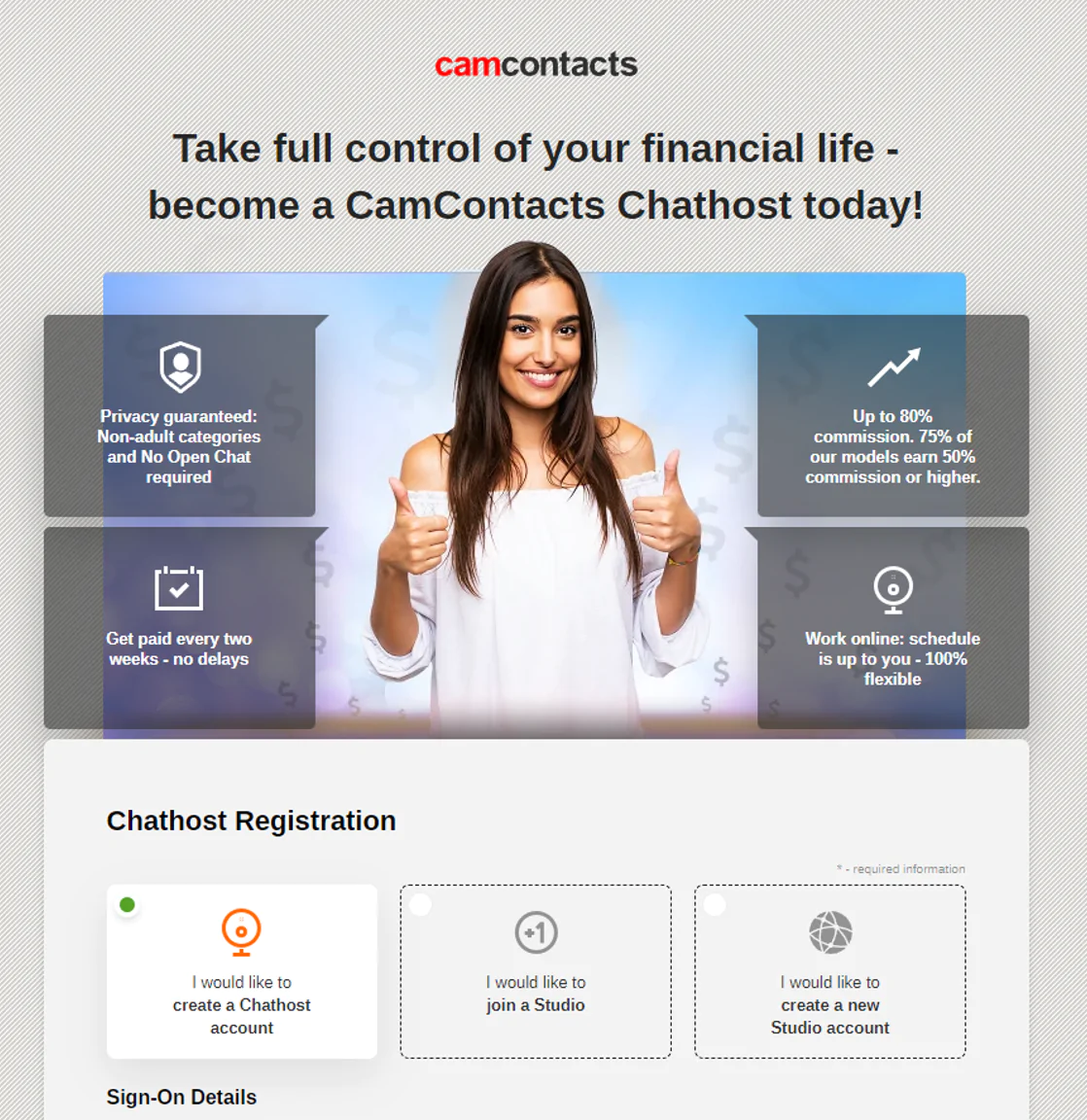 Camcontacts регистрация моделью